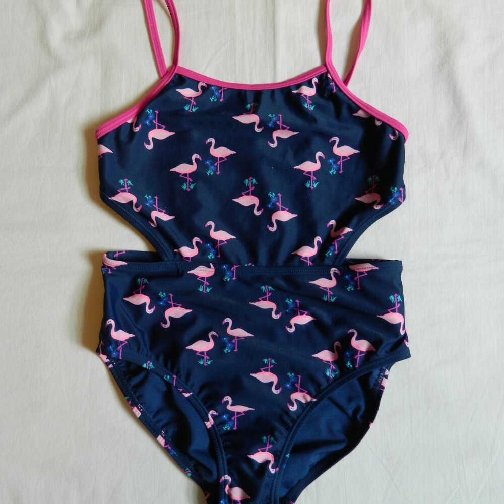 Girls size 10/12 Swimsuit Pink Flamingos